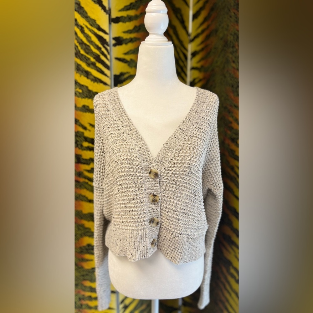 Madewell Cropped V-Neck Cardigan Sweater Oatmeal Marl Open Stitch MA002 XXS NEW